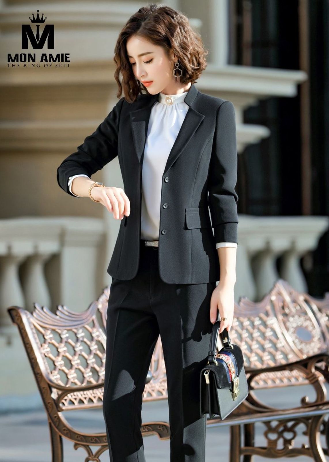 Black Business Mix Lapels Suit With Trousers 